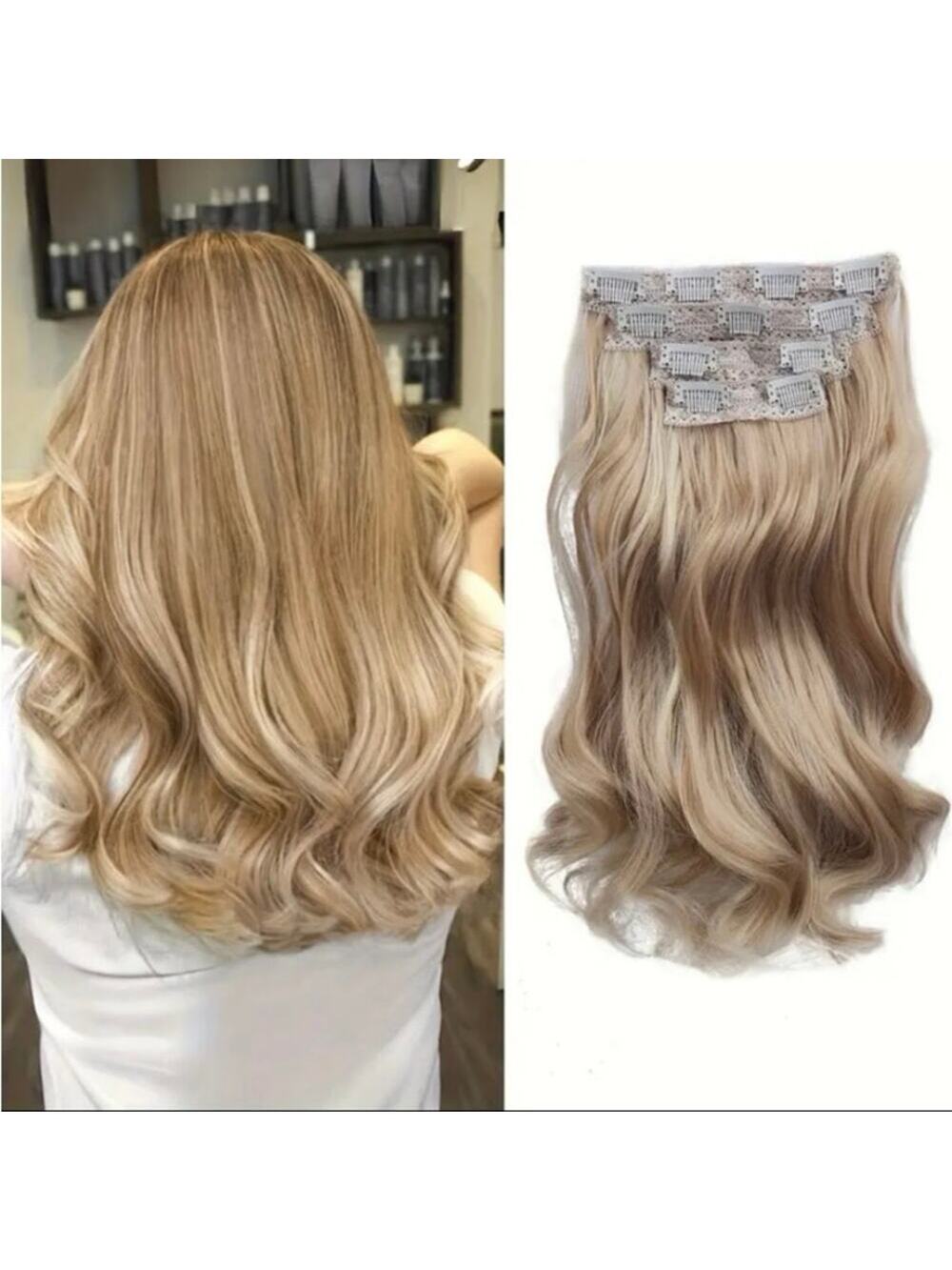 14” 4 piece synthetic wavy clip in extensions - blonde with highlights